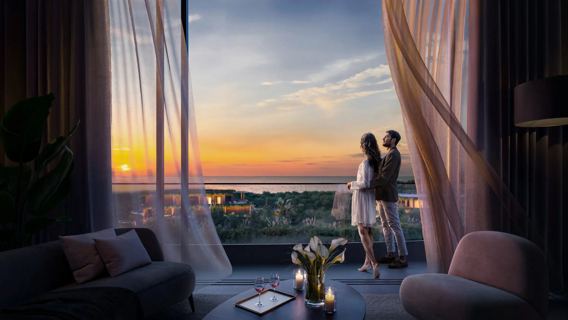 Couple at a villa overlooking the sunset — VillaCarte Privilege Club